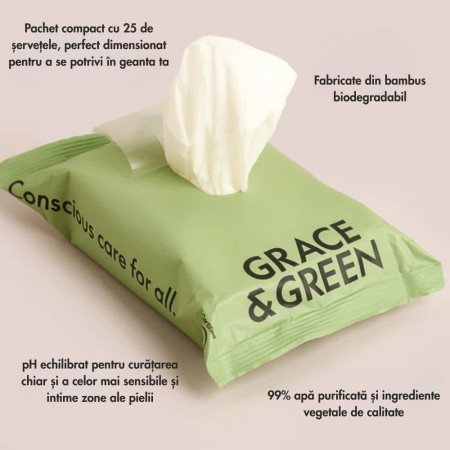 Servetele umede biodegradabile din bambus (25 buc), Grace and Green