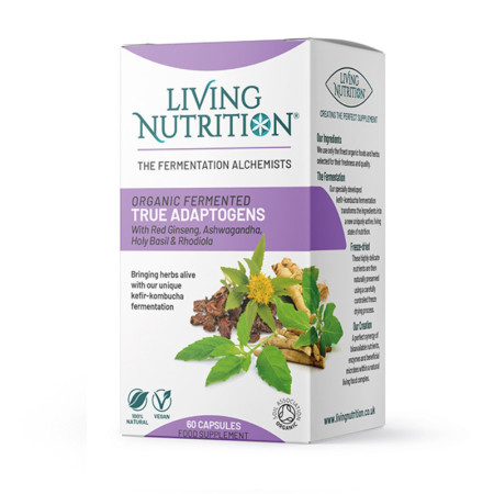 Organic fermented True Adaptogens cu ginseng, ashwagandha, holy basil si rhodiola 560 mg (60 capsule), Living Nutrition