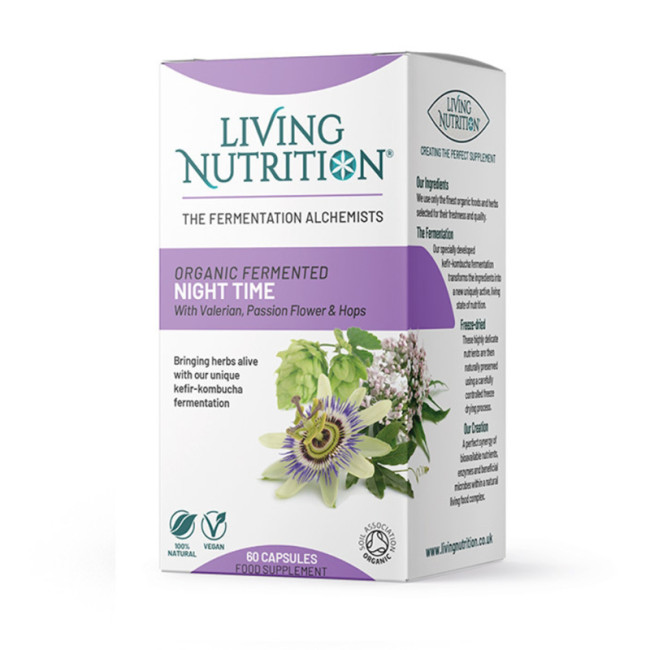 Organic Fermented Night Time cu valeriana, passion flower si hamei 500 mg (60 capsule), Living Nutrition