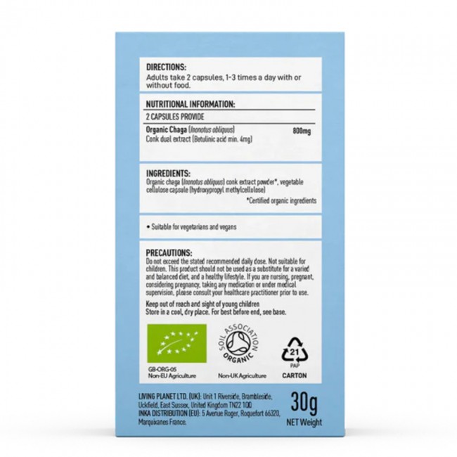 Organic Chaga 800 mg Pure Grade Extract (60 capsule), MushroomsForLife