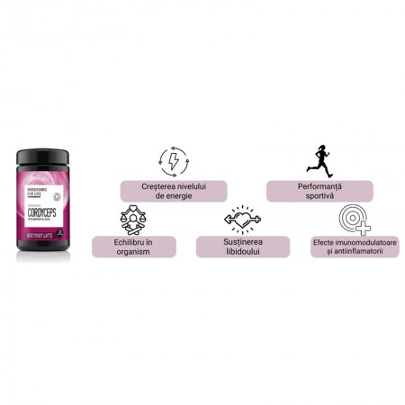 Organic Cordyceps Beetroot Latte Pure Grade Extract 130 grame (20 portii), MushroomsForLife