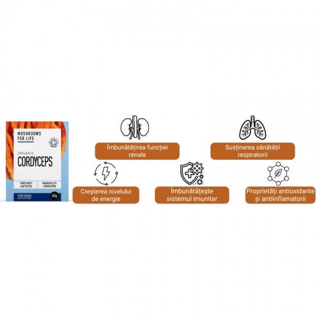 Organic Cordyceps 1000 mg  Pure Grade Extract Powder (60 grame), MushroomsForLife