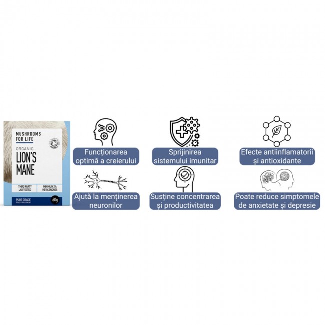 Organic Lions Mane Mushroom 1000 mg Pure Grade Extract Powder (60g), MushroomsForLife