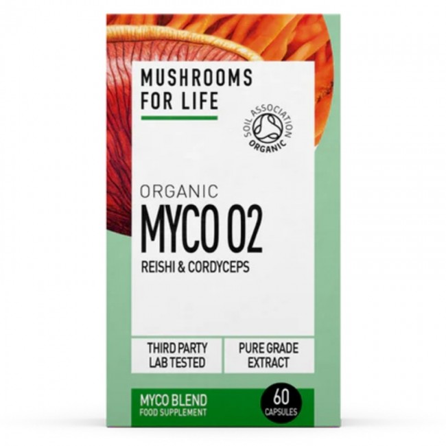 Organic Myco O2 Reishi si Cordyceps 800 mg Pure Grade Extracts (60 capsule), MushroomsForLife