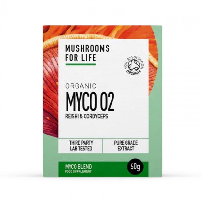 Organic Myco O2 Reishi si Cordyceps 1000 mg Pure Grade Extracts Powder (60 grame), MushroomsForLife