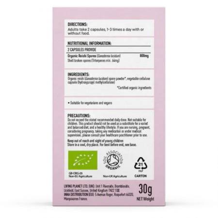 Organic Reishi Spore 800mg  (60 capsule), MushroomsForLife